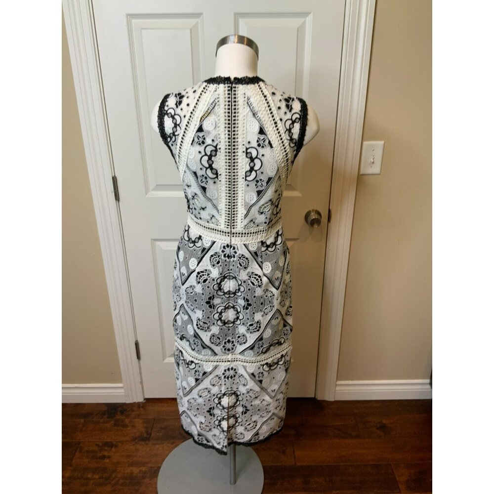 Alexis Black & White Floral Lace Sleeveless Midi Dress, Size Medium - Picture 7 of 10